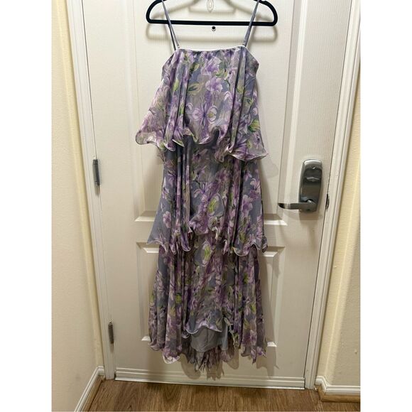 Elliatt Milena Strapless Maxi Dress Purple Floral Wedding Guest Size L  NWT - Picture 6 of 6